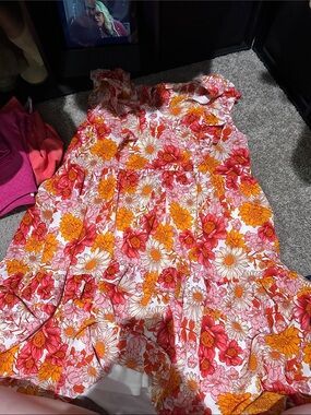 JODIFL Women's Floral Tiered Dress - Pink, Orange & White
